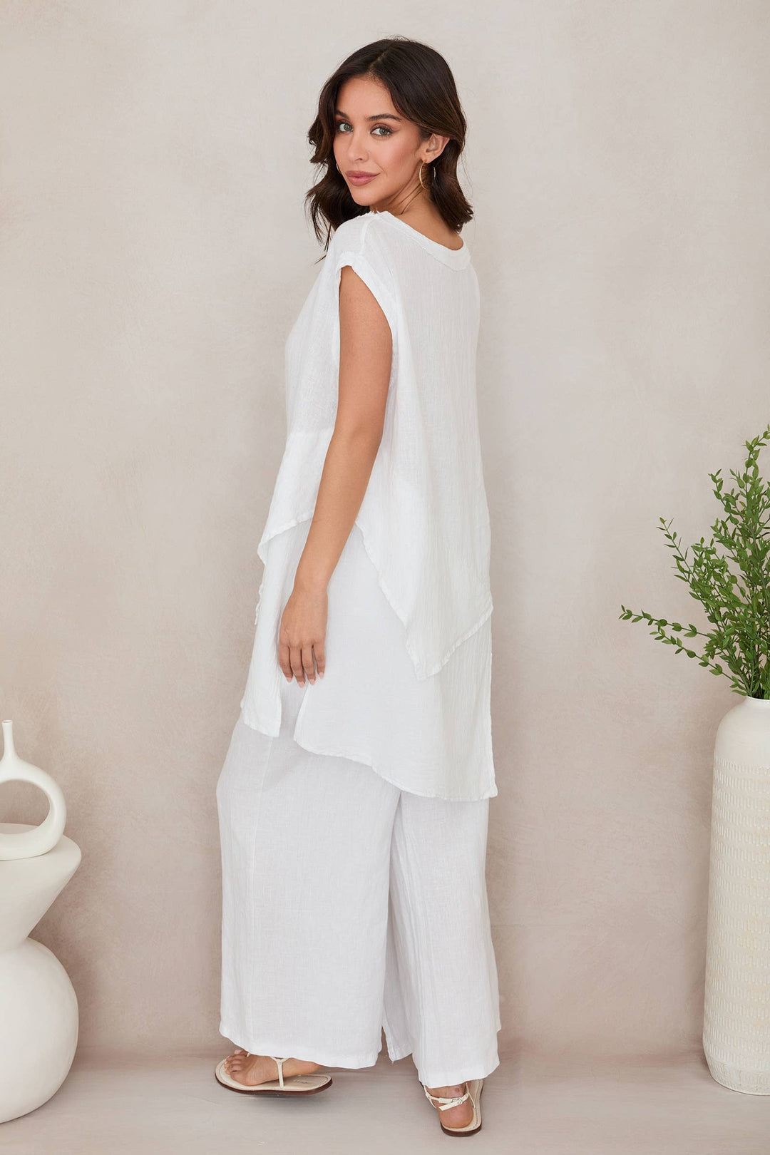 HI-LOW LINEN TOP  Beige / M