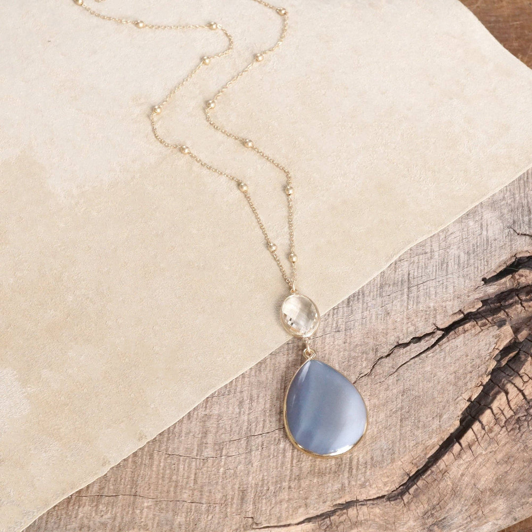 Long Neck Teardrop Stone Pendant Grey