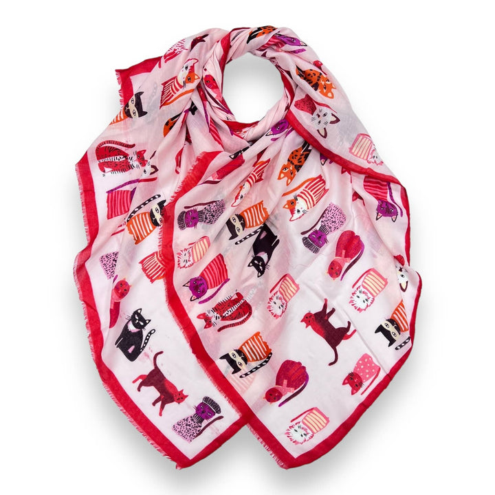Cats wearing hats print scarf: Beige