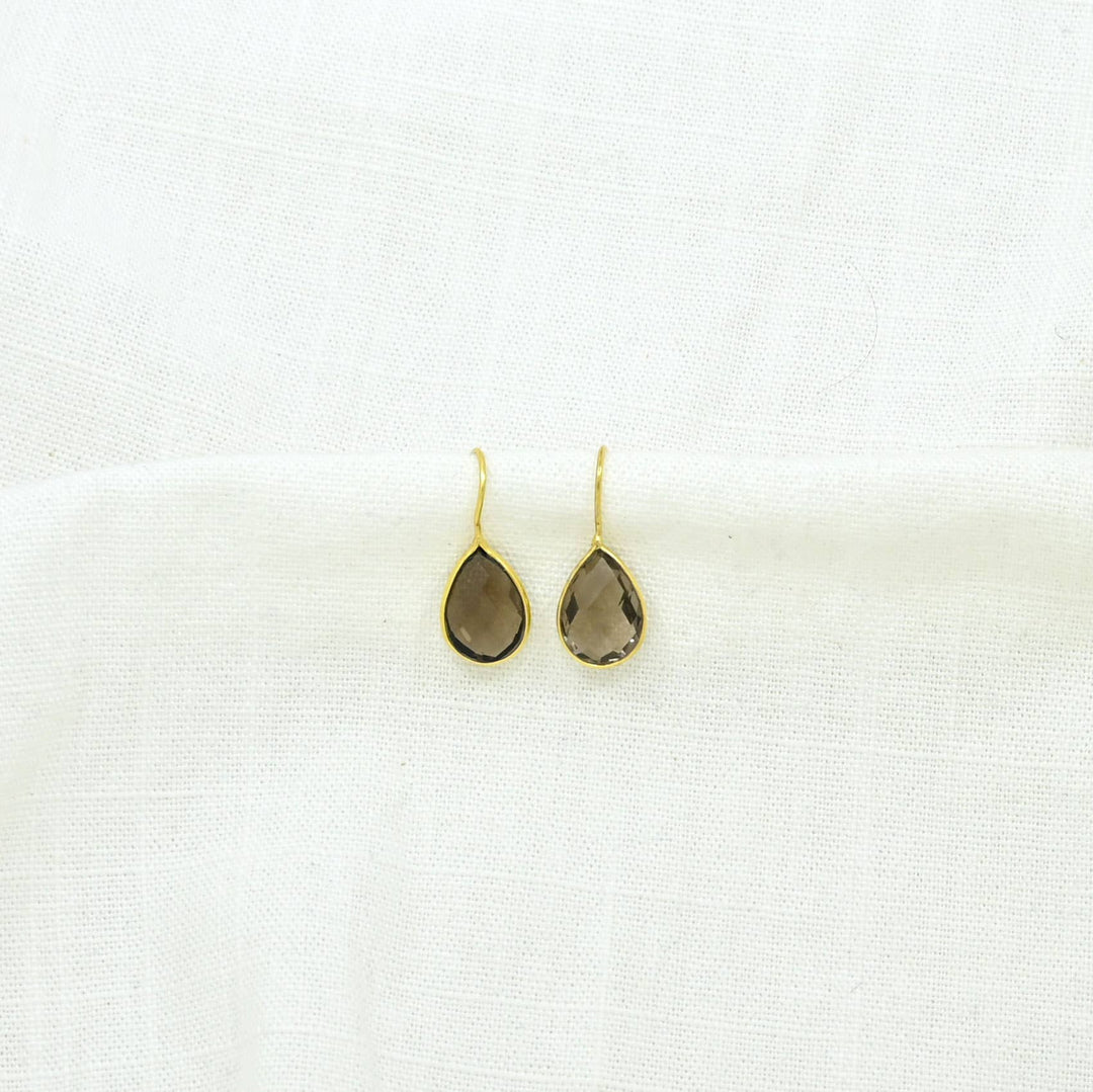 - Teardrop Smoky Quartz Gold Earring