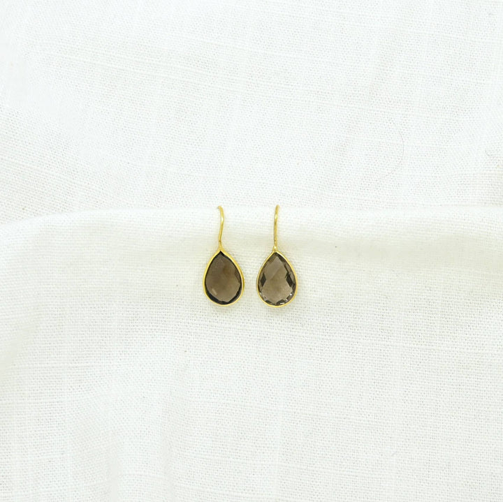 - Teardrop Smoky Quartz Gold Earring