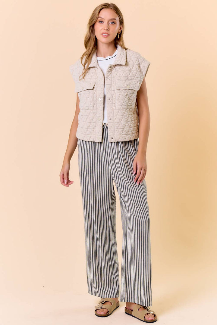 Doe and Rae - QUILTED POINT COLLAR FLAP PATCHED POCKET VEST - 10626J-1: OAT / L