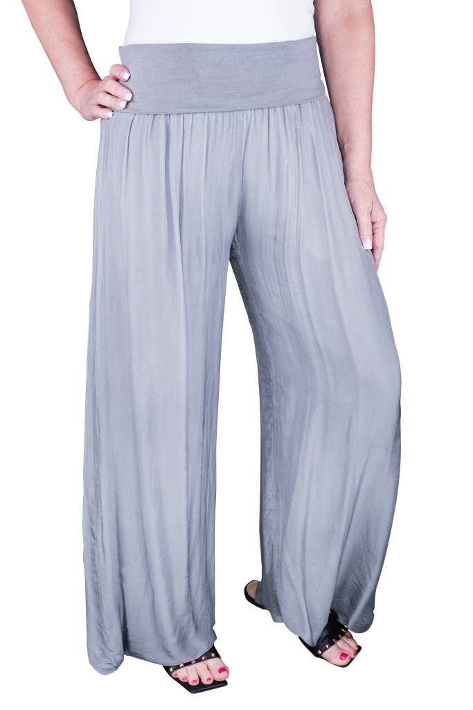 Foldover Waist Silk Pant (PL203):Black
