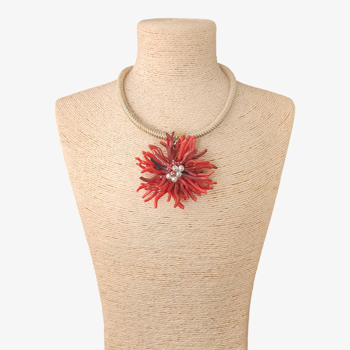 Bijoux Envie Statement Jewelry - Red Coral Flower Collar Necklace | Coastal Statement Jewelry