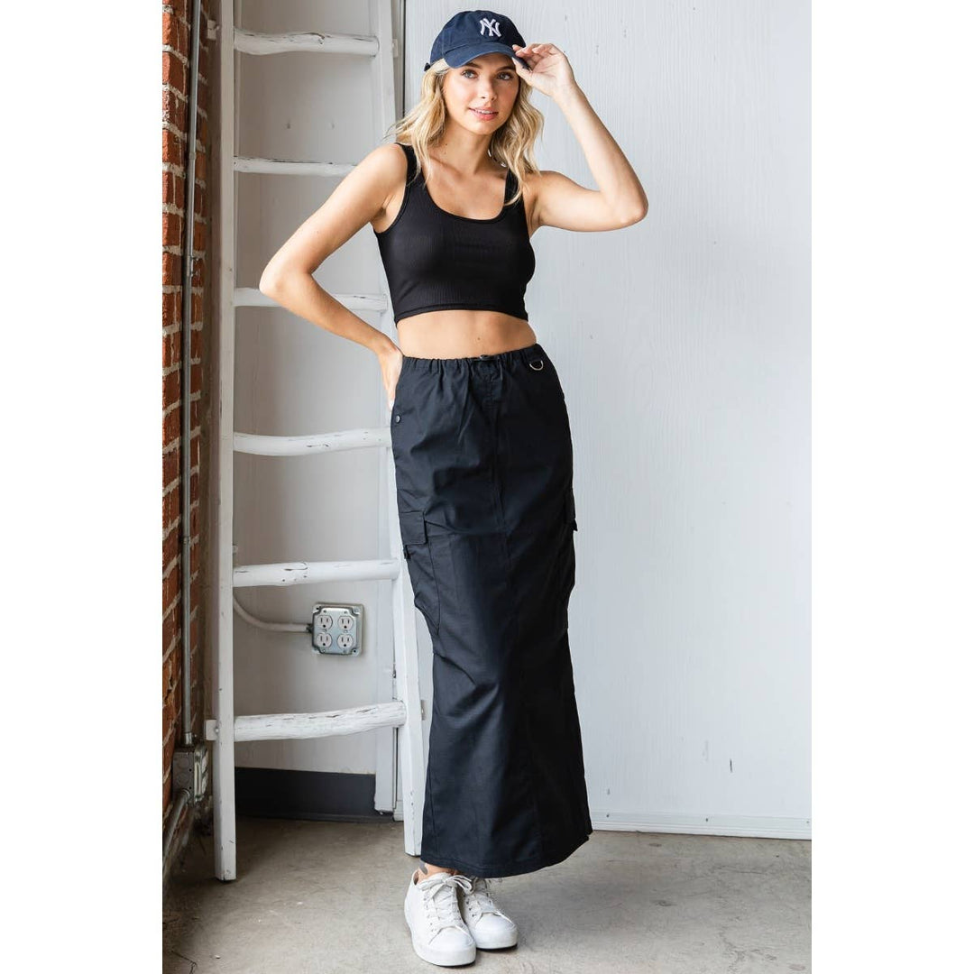 Parachute Cargo Long Skirt: Black / S