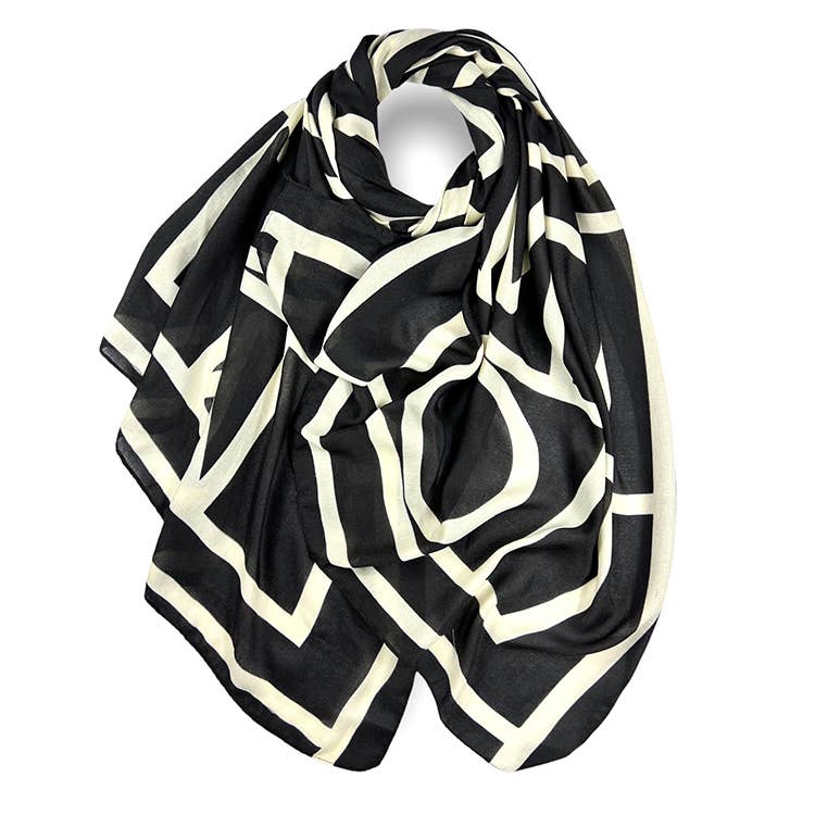 Scarf with Geometric Print Brown