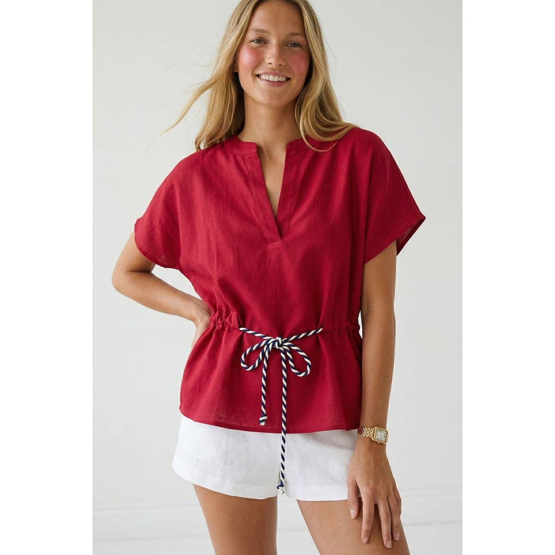 Rope Tie Waist Top: Taupe / S