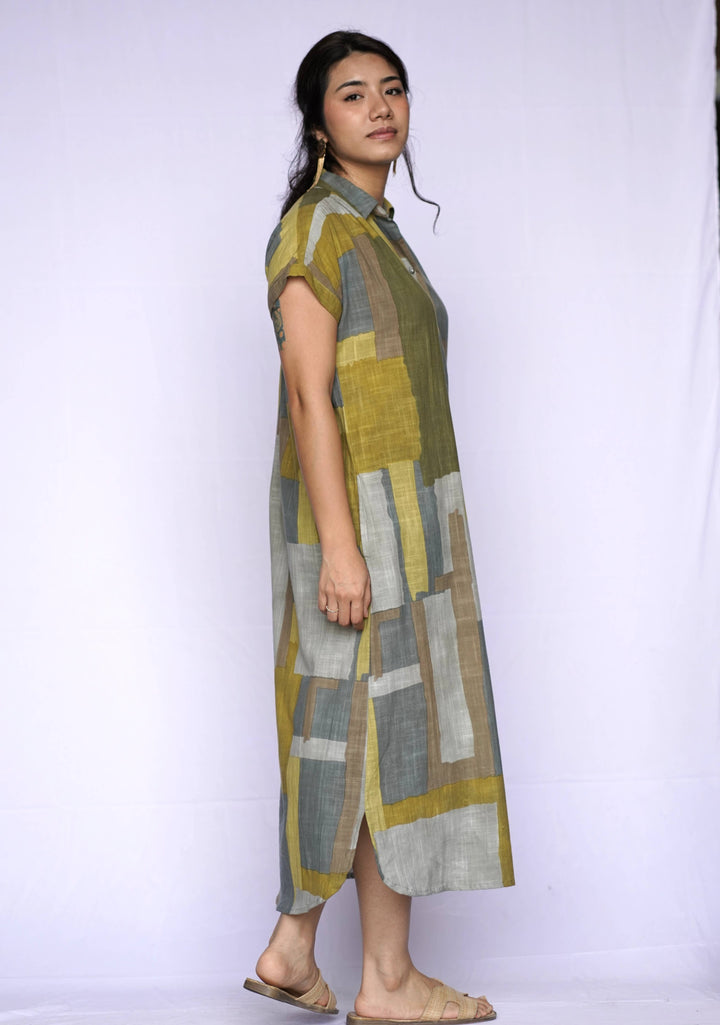 Aya Geo Dress: Mustard / L