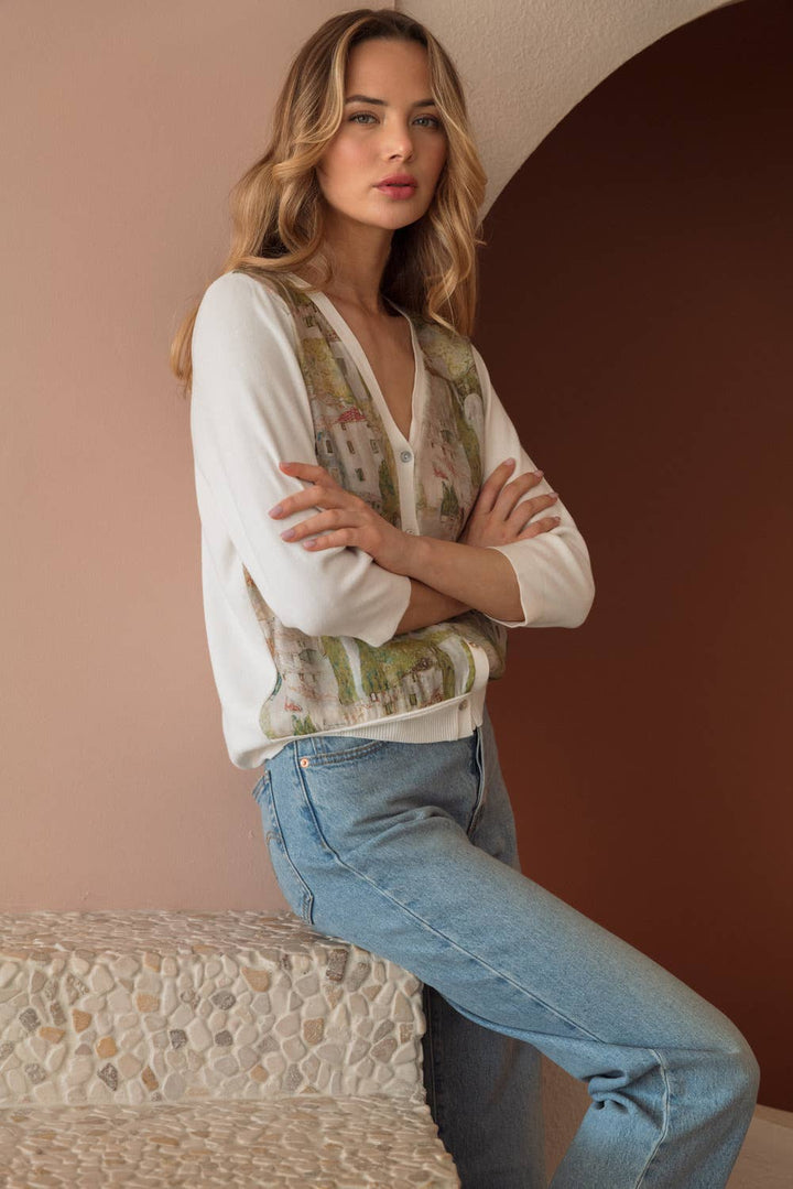 Knitted Print Cardigan: White / XL