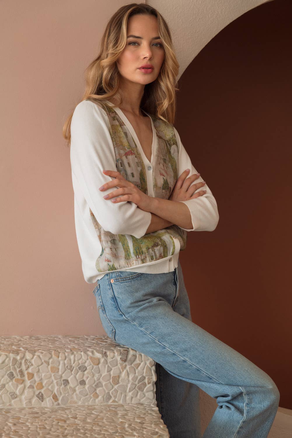 Print Cardigan: White / XS