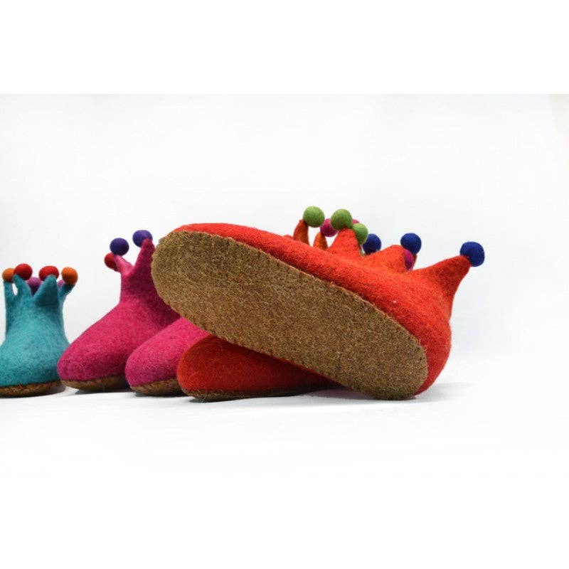 Felted Crown Shoes for Kids- : Red