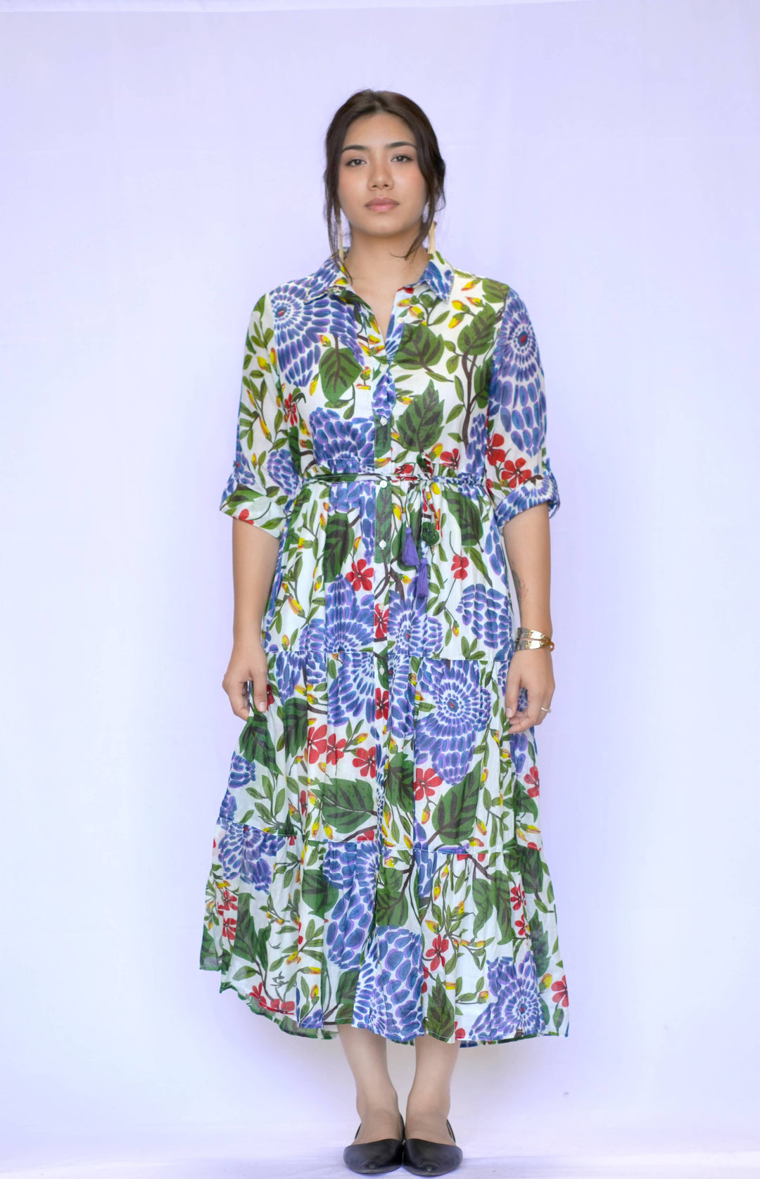 Cotton Tiered Shirt Dress: XL