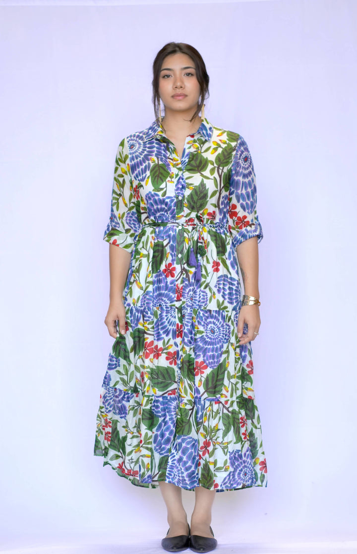 Cotton Tiered Shirt Dress: XL