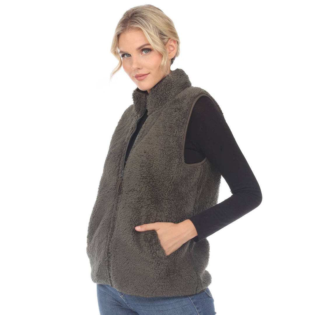 Zip up sherpa vest: Black / XL