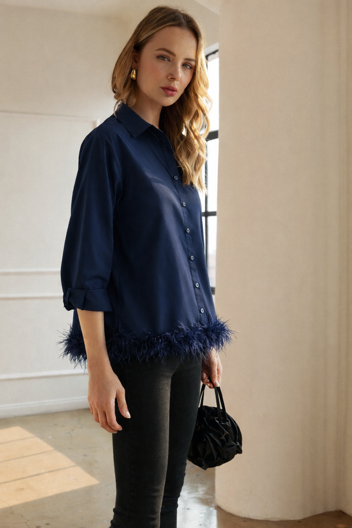 Feathered Top: Navy / M