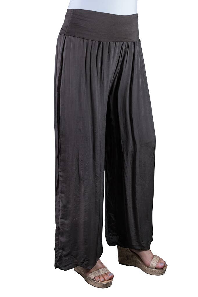 Foldover Waist Silk Pant (PL203):Espresso