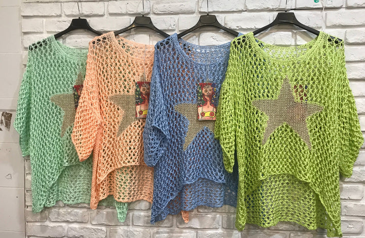 Cotton knit sweater star 100% cotton: Persimmon