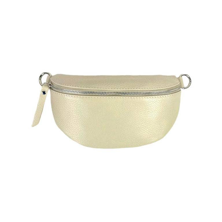 Italian Leather Waist Bag with Zipper: Taupe