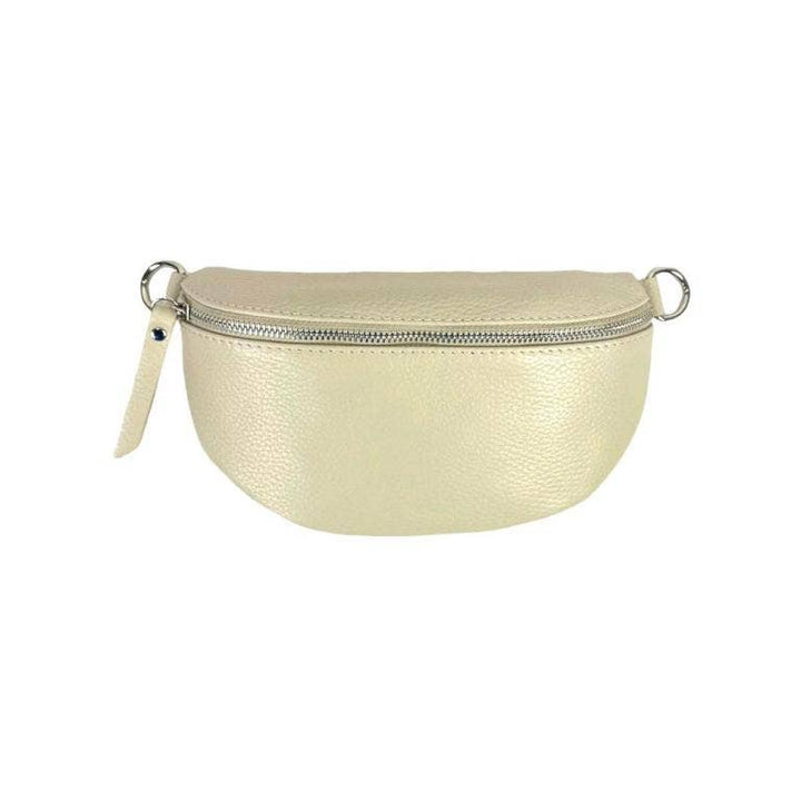 Italian Leather Waist Bag with Zipper: Taupe