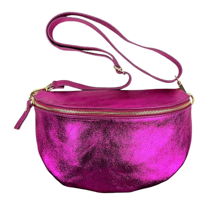 Metallic Italian Leather Waist Bag: Money