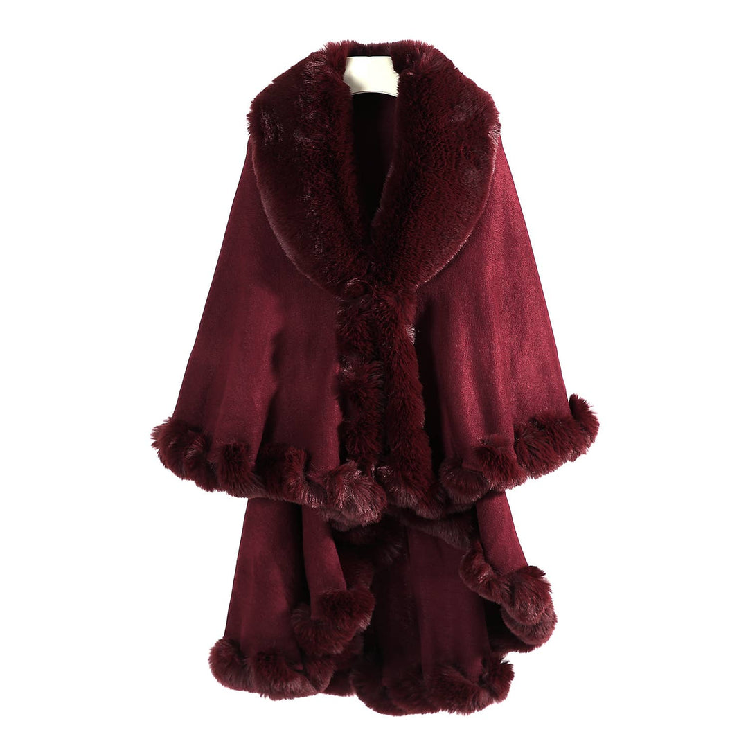 PE371 Double layer fur trimmed capes: Black
