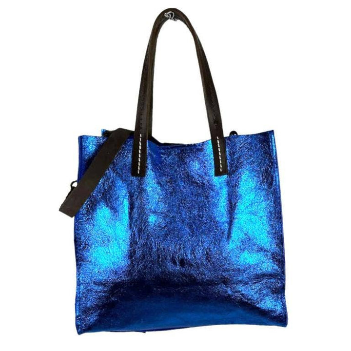 Shiny Leather Shopper Bag: Fuchsia