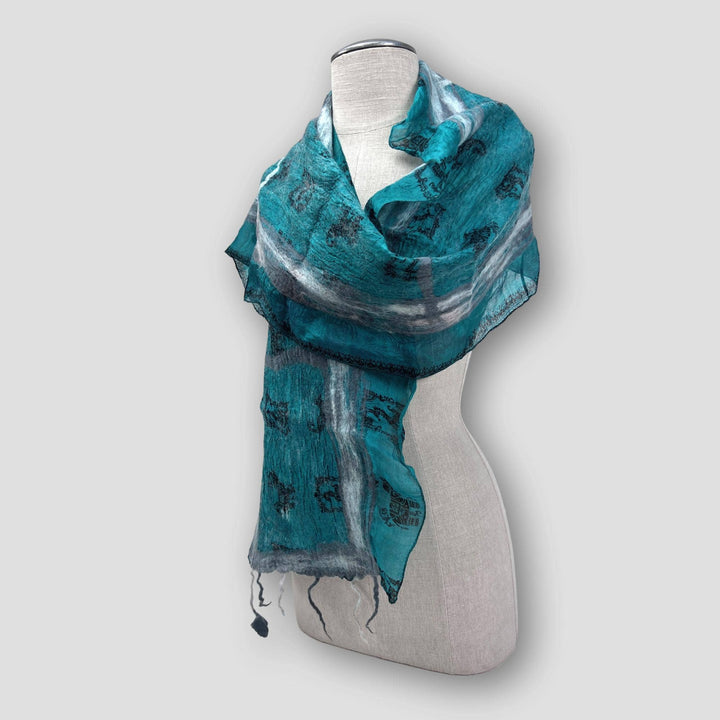 Maroon Merino Wool Spots Felt Flower scarf