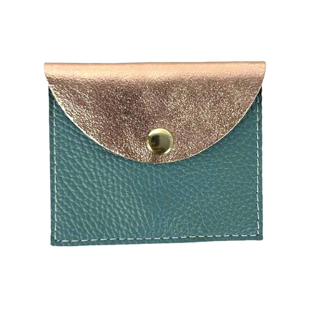 Compact Leather Wallet with Button Square