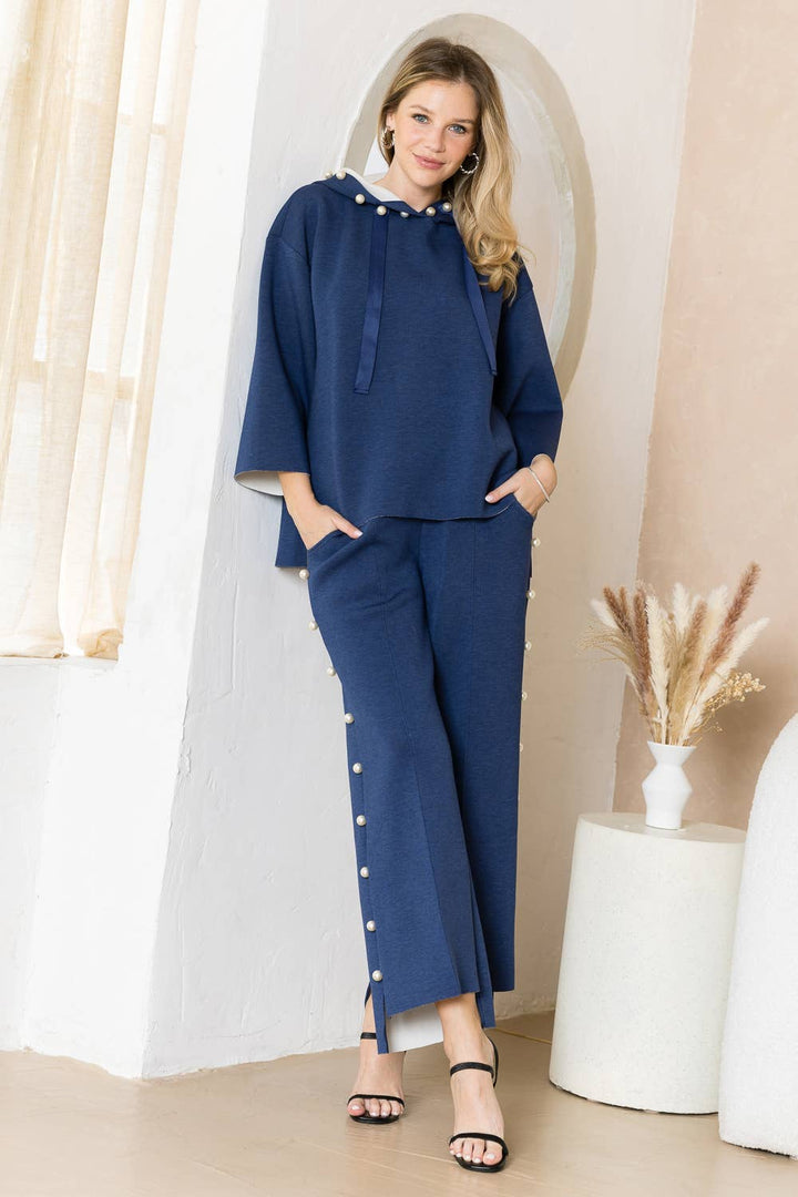 Farrah Scuba Pearl Long Pant: Black/ S