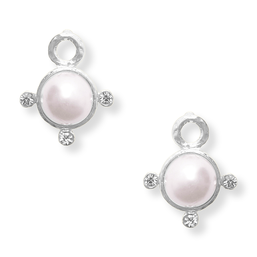 Pearl & Crystals Stud Earrings: Silver