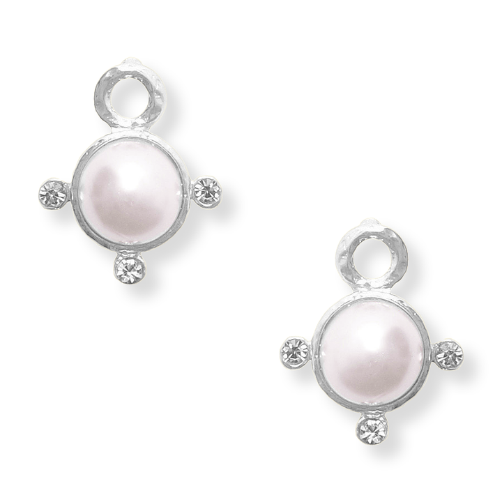Pearl & Crystals Stud Earrings: Silver