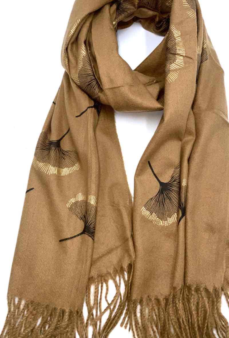 Gingko Leaf Pattern Soft Scarf: Ruddy