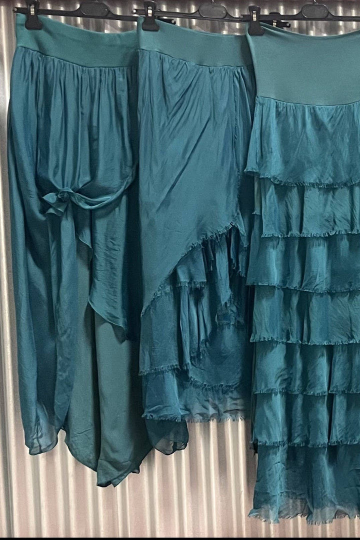 Silk Tie Neck Top: Teal / One Size