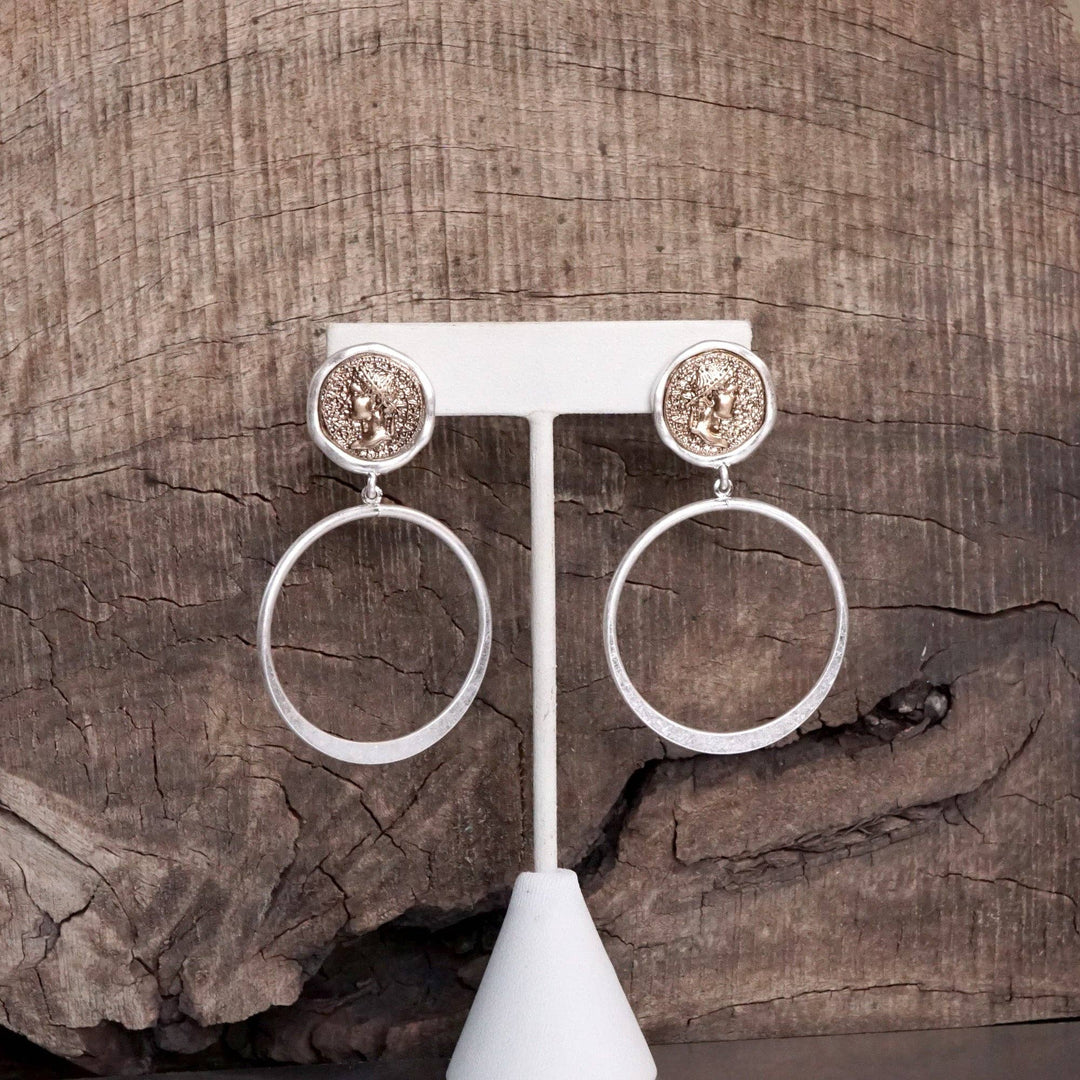Coin and Hoop Earrings :Silver Tone