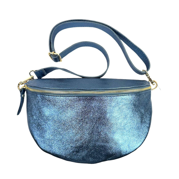 Metallic Italian Leather Waist Bag: Gold