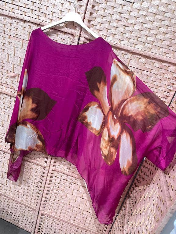 Italian Silk Top with Petal:Beige