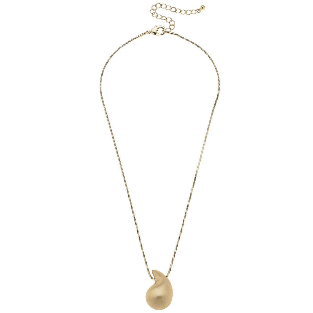 Icon Puffed Teardrop Necklace: Satin Silver