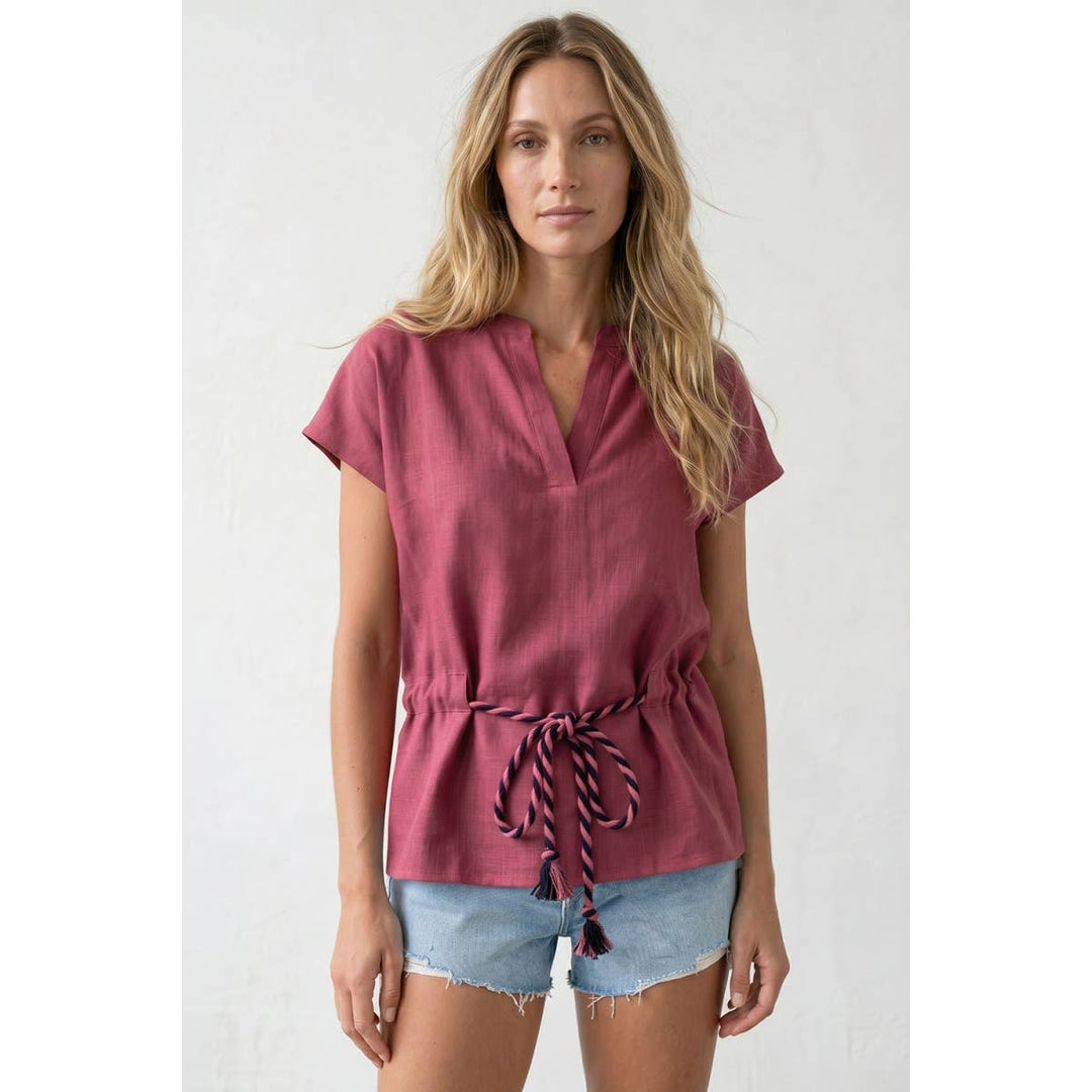 Rope Tie Waist Top: Taupe / L