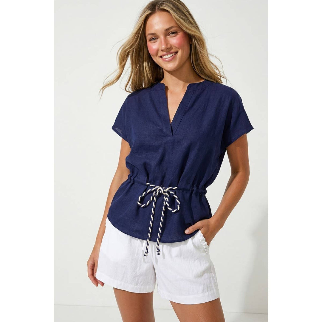 Rope Tie Waist Top: Taupe / S