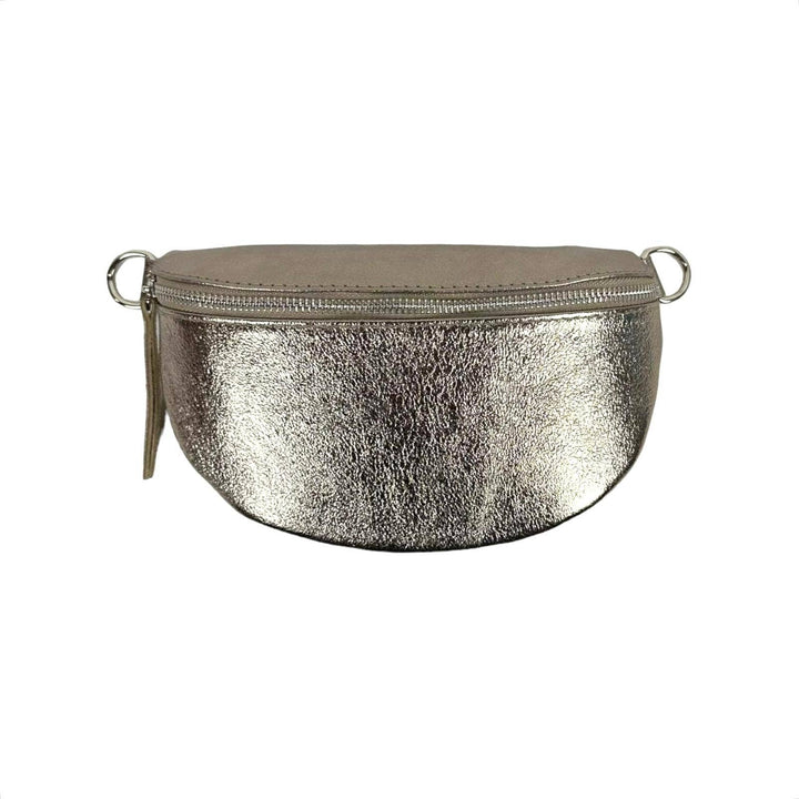 Metallic Leather Waist Bag : Navy blue