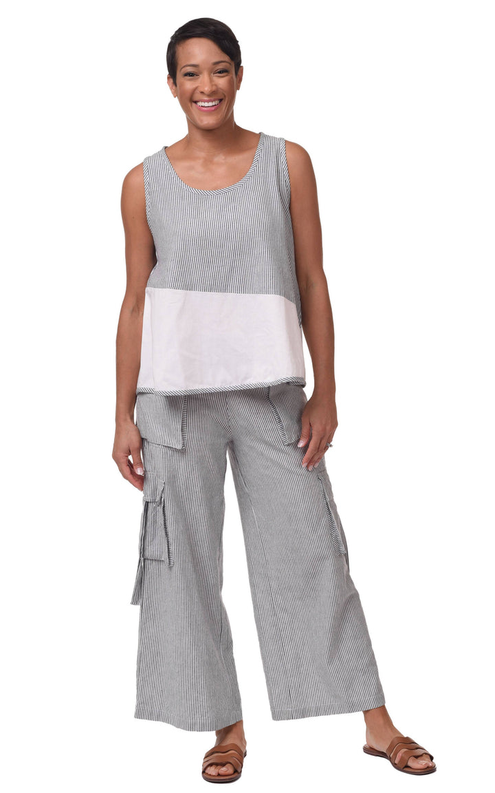 Tulip Clothing - CV1086 Calista Cargo Pant in Ticking Stripe*: M