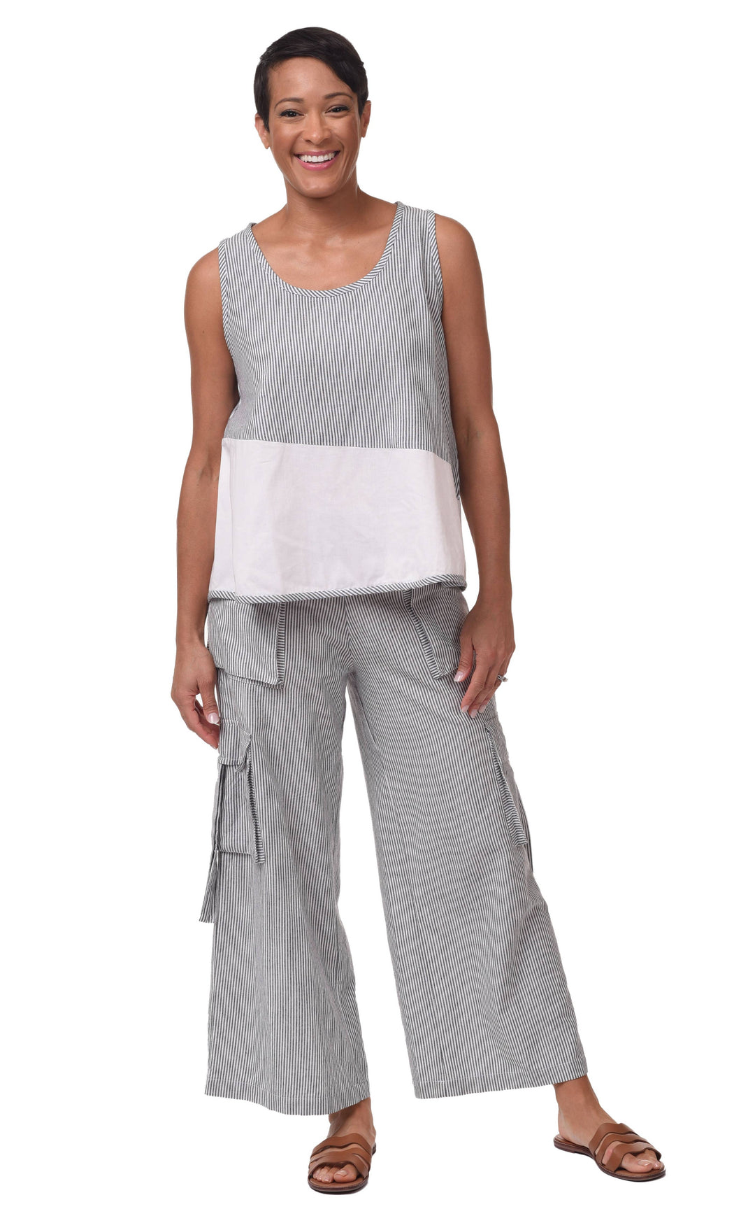 Tulip Clothing - CV1086 Calista Cargo Pant in Ticking Stripe*: L