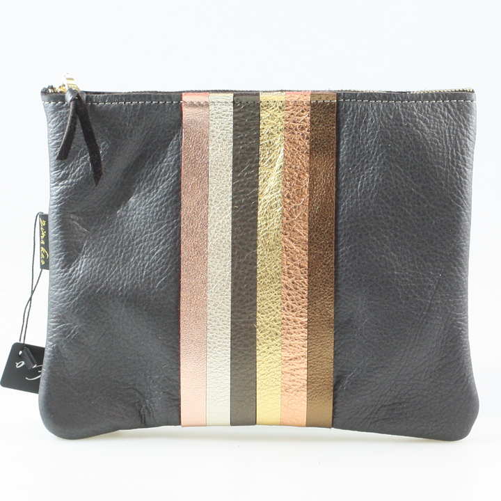 Neutral Stripe Taylor Crossbody: Gunmetal with Neutral Rainbow Stripes / Unlined / 9"x7.5"