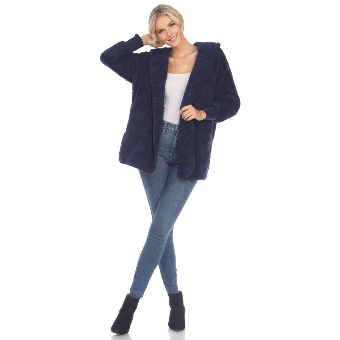 Plush Hooded Cardigan with Pockets: Purple / L/XL