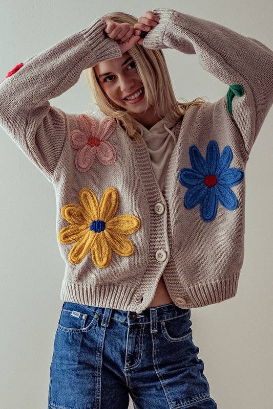 FLOWER RIB KNIT CARDI
