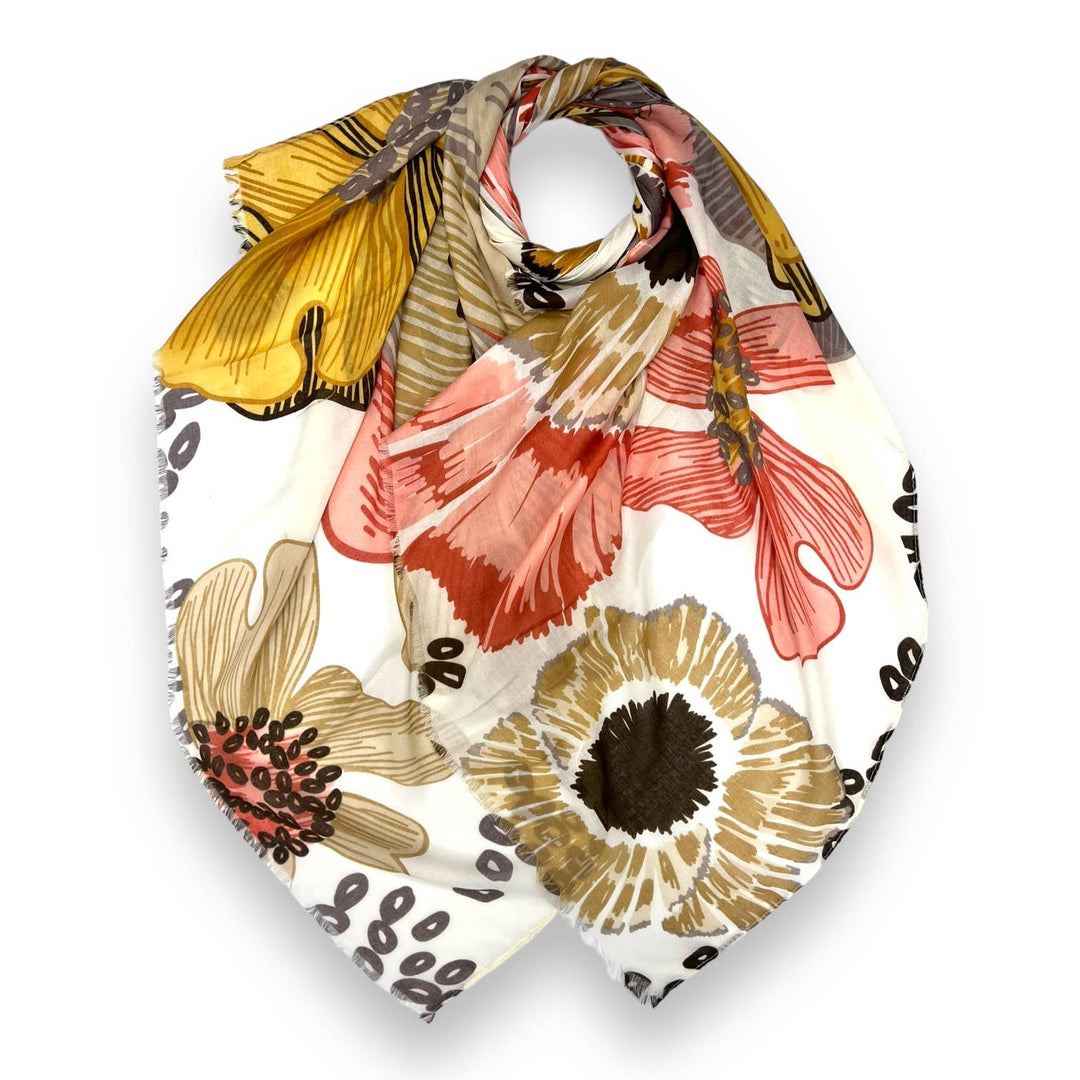 Big flower printed scarf: Mocca