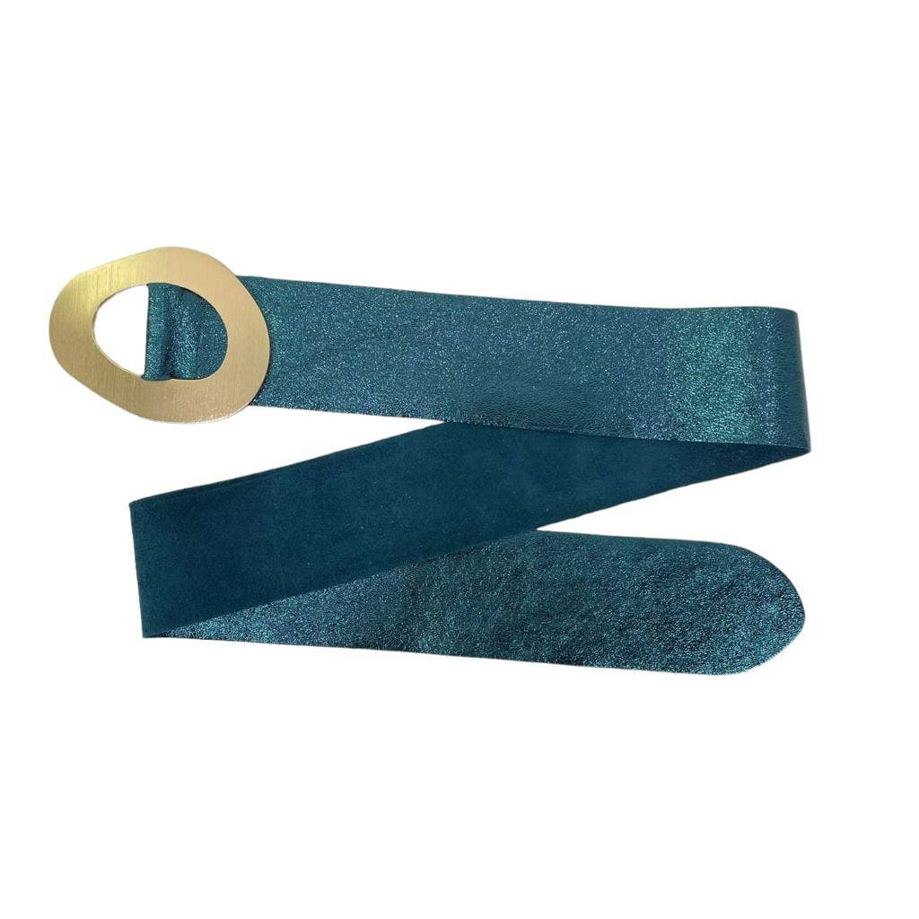 Metallic Leather Suede Belt : Olive green