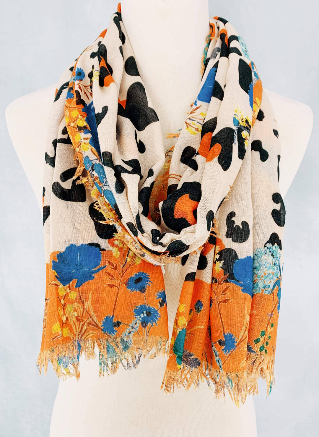 Leopard & Floral Border Scarf/Shawl: Yellow