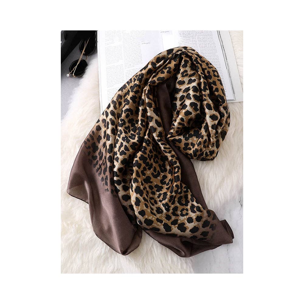 Sheer Trend - Stylish Leopard Gradient Silk Scarf: KHAKI / FREE SIZE