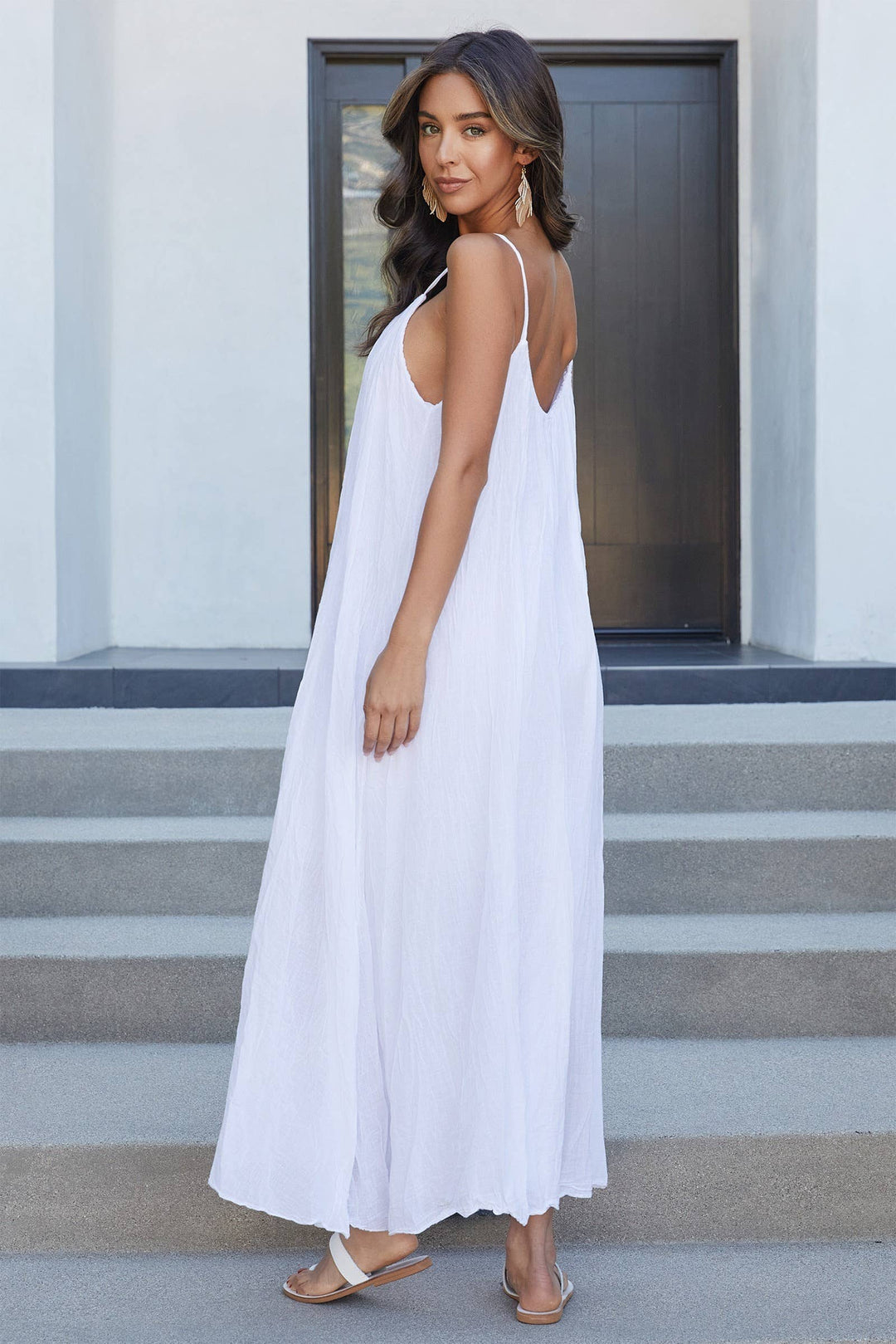GAUZE MAXI DRESS: White / S